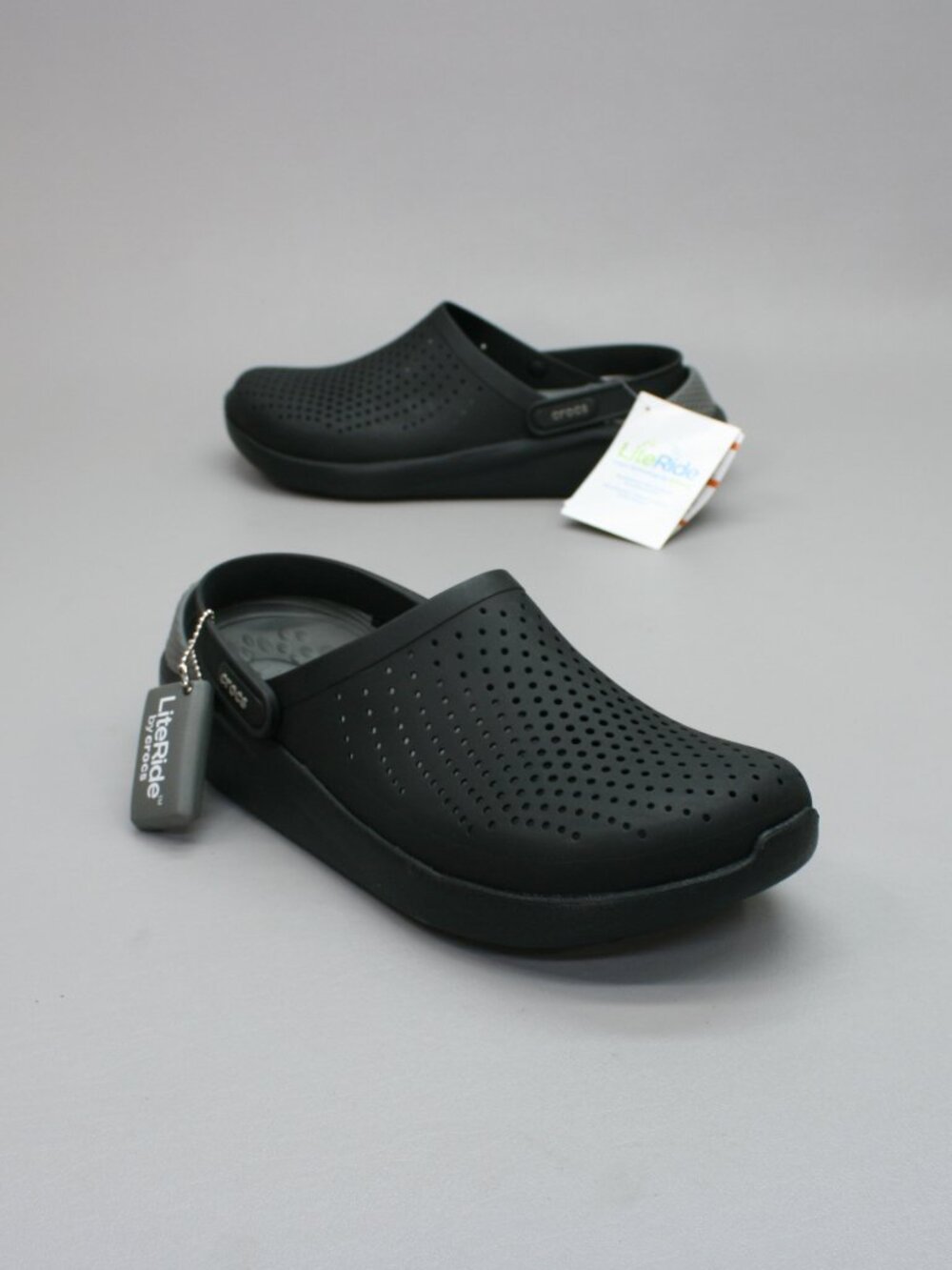 Crocs Men's 10 (Ladies 12) LiteRide Clogs Black Slate Grey Slip-on Mules 204592
